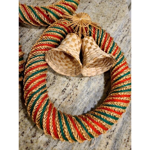 Scandinavian Swedish Straw Christmas Wreath with Bells. Set of 3. App 11" Diam. - Picture 11 of 12